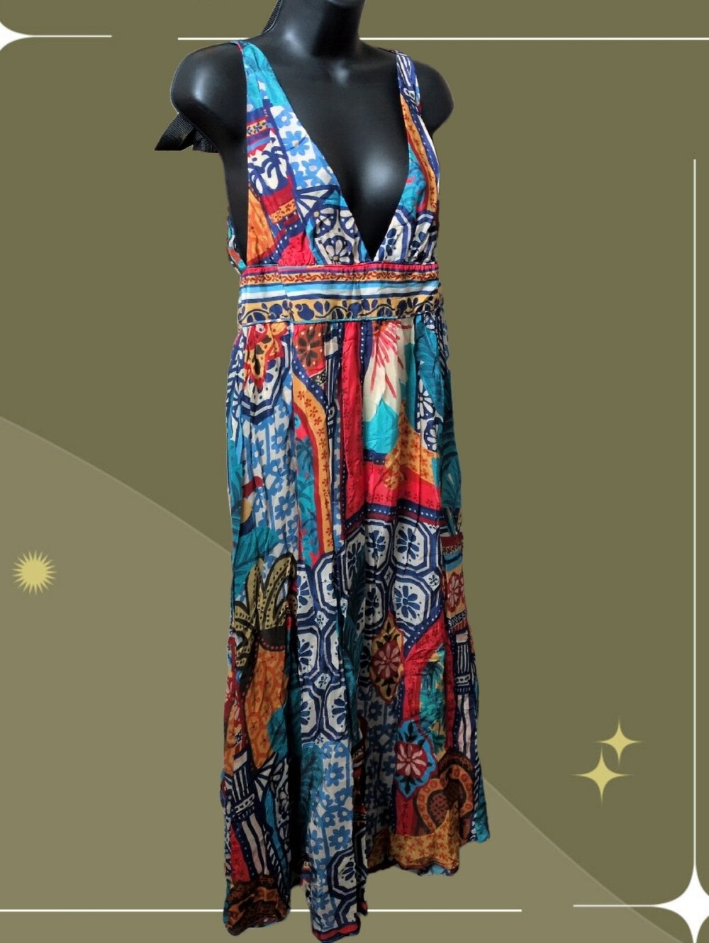 ✨ Nwt Nwt Farm Rio Forest Tiles V Neck Midi Dress size large